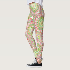 Bright Grönt och Magenta Mandala Mönster Leggings