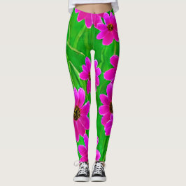 Bright Grönt och Rosa Flower Mönster Leggings