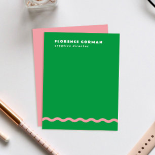 Bright Grönt och Rosa Vågigt Ram Personal Tack Kort