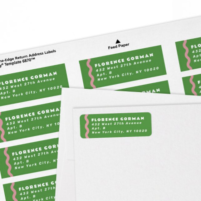 Bright Grönt och Rosa Vågigt Ram Returadress Returadress Etikett (trendy wavy line green and pink modern return address labels by the sheet)