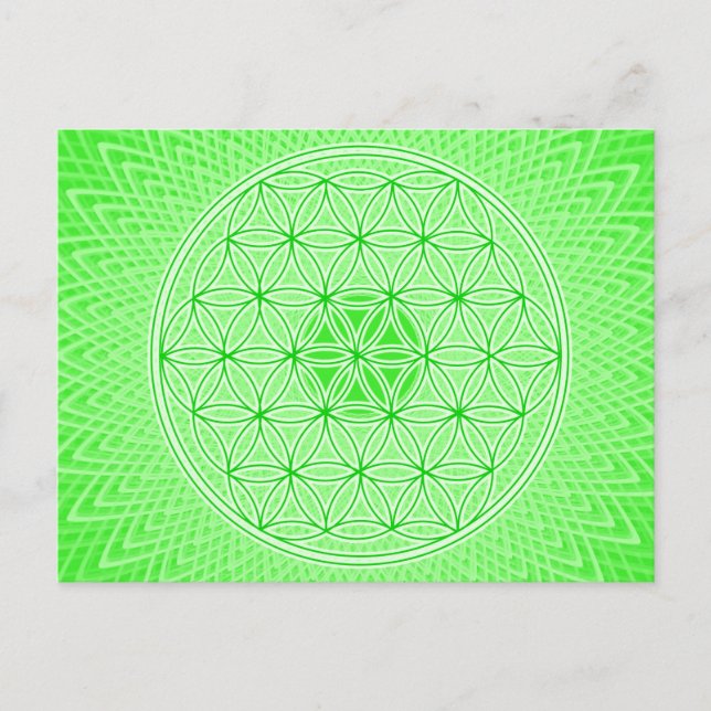 Bright Grönt Psychedelic Helig Geometry Mandala Vykort (Framsida)