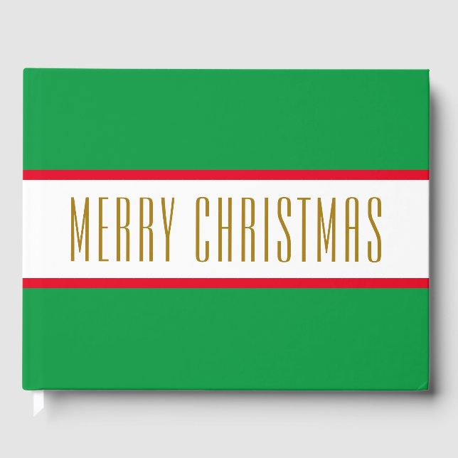 Bright Grönt Red White Rand GOD JUL Gästböcker (Framsida)