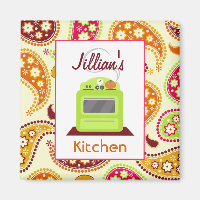 Bright Grönt Retro Stove & Paisley Kitchen Magnet