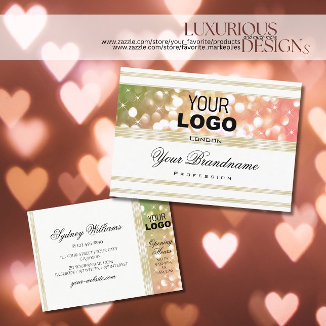 Bright Grönt Rosa Glitter White och Guld Logotyp Visitkort (Skapare uppladdad)