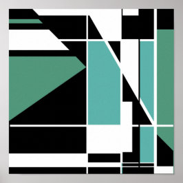 Bright Grönt White på Black Mosaic-lik Abstrakt Poster