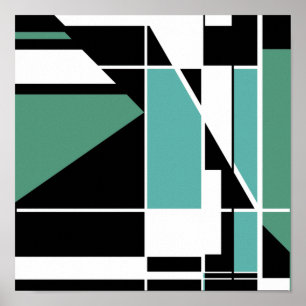 Bright Grönt White på Black Mosaic-lik Abstrakt Poster