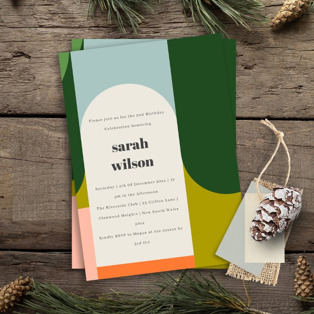 Bright Groovy Retro Arch-Abstrakt oavsett ålder Inbjudningar (Skapare uppladdad)