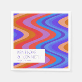 Bright Groovy Retro Blue Lila Bröllop Anpassningsb Pappersservett