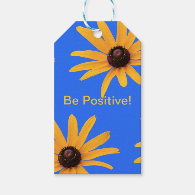 Bright Gula blommor på Royal Blue Inspirational Presentetikett (Framsidan)