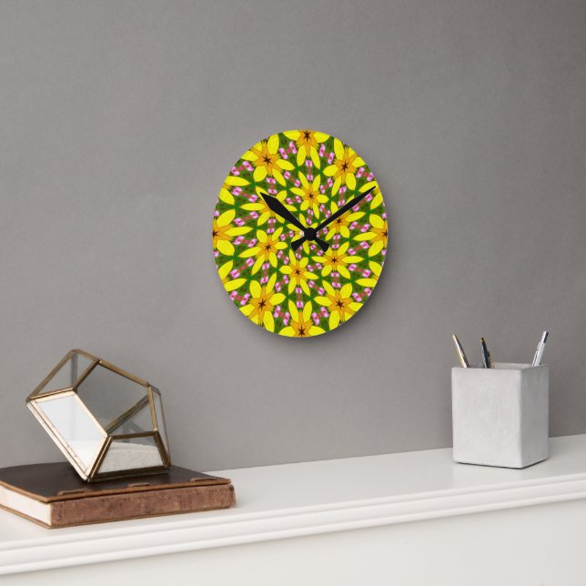 Bright Gula blommor Rund Klocka (Kontor)