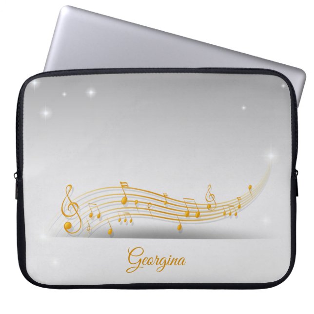 Bright Guld Musik noter med eget namn Laptop Fodral (Framsidan)