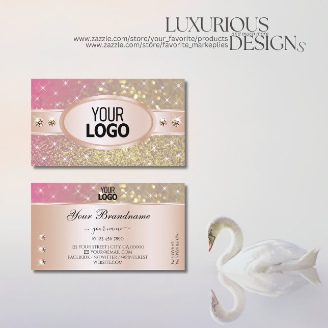 Bright Guld Rosa Lila Glitter Jewels lägger till L Visitkort (Skapare uppladdad)