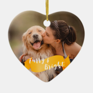 Bright Gult Anpassningsbar Hund Photo Lycklig Pawl Julgransprydnad Keramik