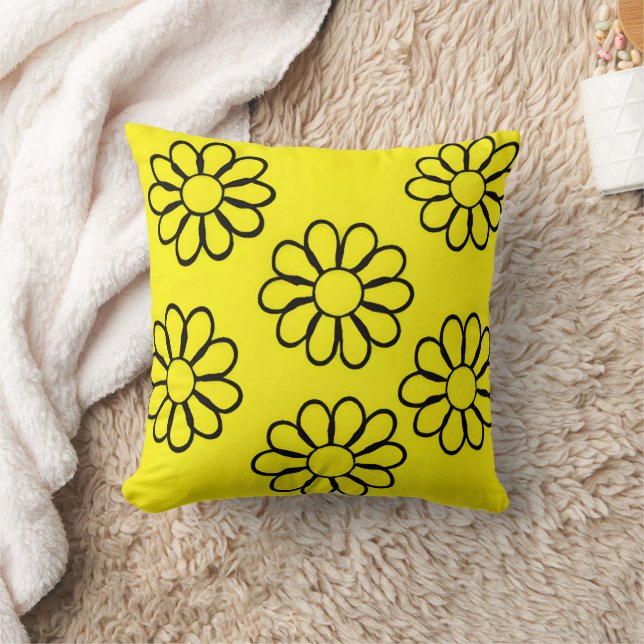 Bright Gult Blommigt Nursery Art Kudde (Filt)