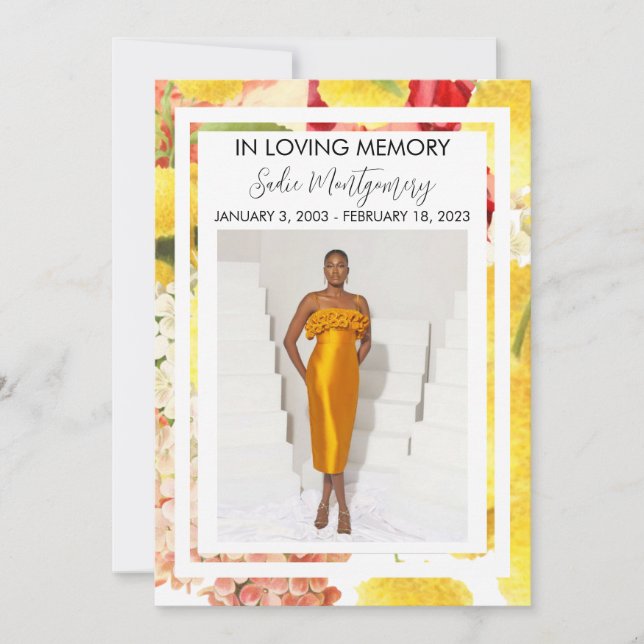 Bright Gult Colorful begravningsprogram Inbjudningar (Framsida)