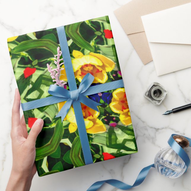 Bright Gult Flower Mönster Presentpapper (Gifting)