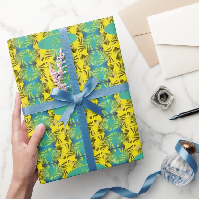 Bright Gult Grönt Jungle Stil Mönster Monogram Presentpapper (Gifting)