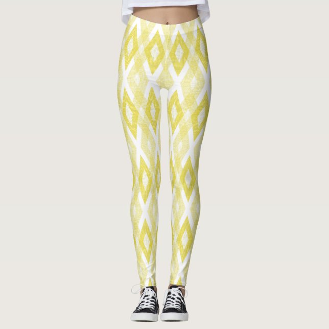 Bright Gult Grunge Harlequin Mönster Leggings (Framsida)