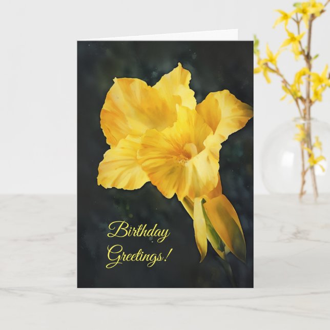 Bright Gult Lily Flower Art Birthday Kort (Gul blomma)