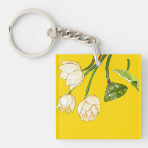 Bright Gult Lotus Flowers & Lotus Seedpod Keycha