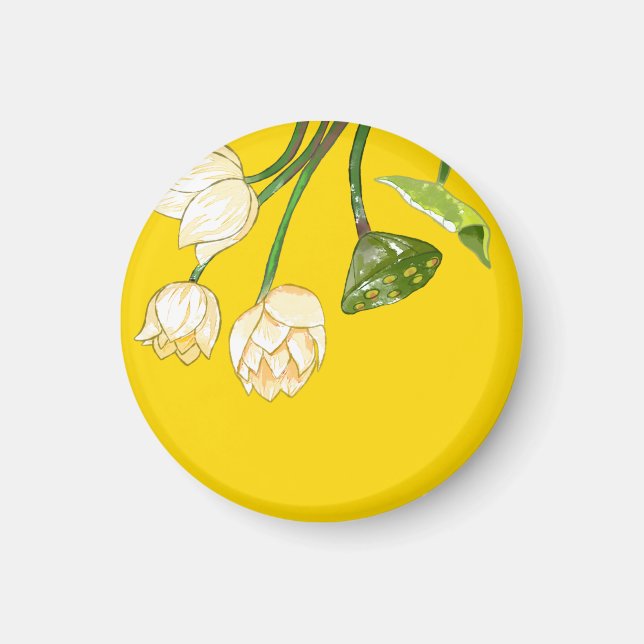 Bright Gult Lotus Flowers & Lotus Seedpod Magnet (Framsidan)