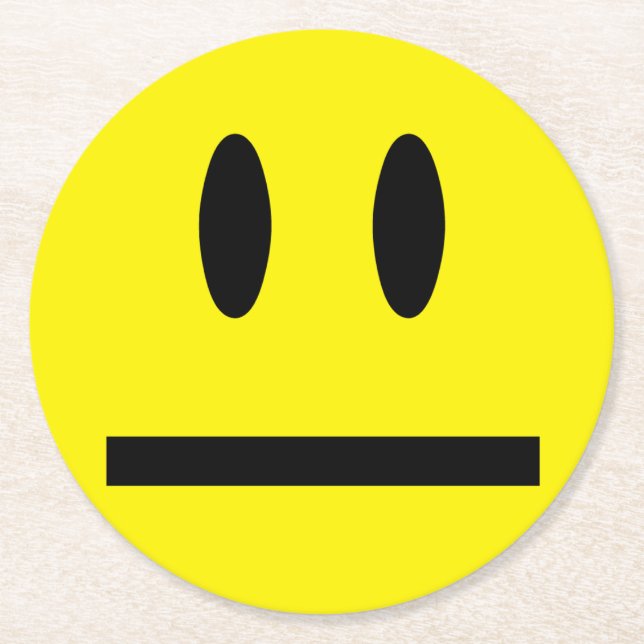 Bright Gult Lycklig Smilande Ansikte Underlägg Papper Rund (Framsidan)