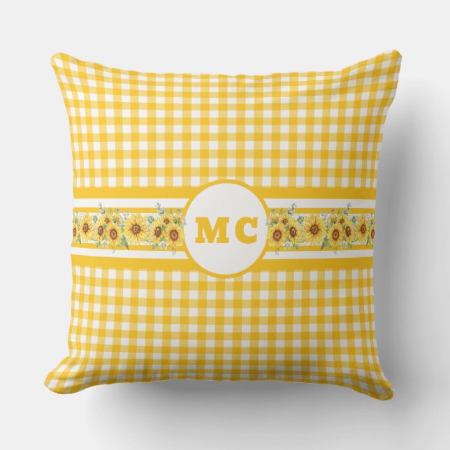 Bright Gult Monogram Gingham Play Solros Kudde (Framsida)