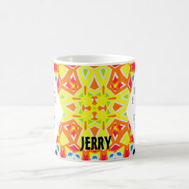 Bright Gult och Blue Geometric Kaleidoscope Art Kaffemugg