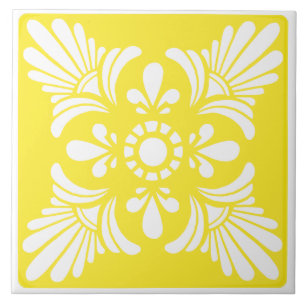 Bright Gult och vitt Medelhavsmönster Kakelplatta