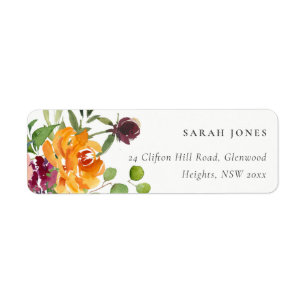 BRIGHT  GULT ORANGE BLOMMIGT BUNCH ADRESS RETURADRESS ETIKETT