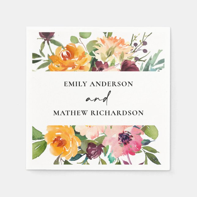 BRIGHT  GULT ORANGE BLOMMIGT BUNCH BRÖLLOP PAPPERSSERVETT (Framsidan)