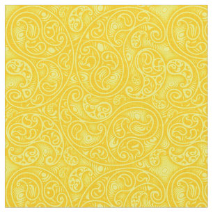 Bright Gult Paisley Boteh Swirls och Spiral Tyg