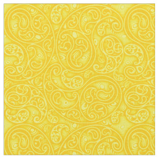 Bright Gult Paisley Boteh Swirls och Spiral Tyg
