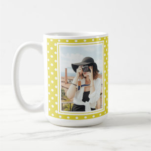 Bright Gult Polka Dot Anpassningsbar 2 Photo and N Kaffemugg