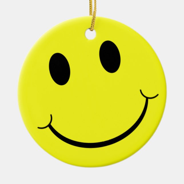 Bright Gult Smile Emoji Julgransprydnad Keramik (Framsidan)
