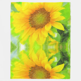 Bright Gult Solblommor Fleecefilt