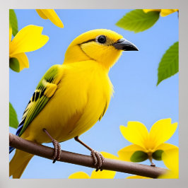 Bright Gult Songbird Perched on a Gren Poster