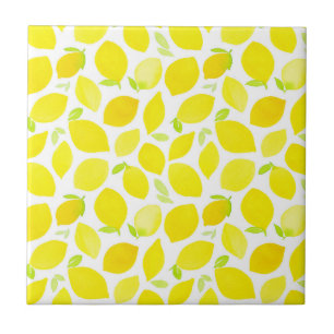 Bright Gult Watercolor Lemon Mönster Kakelplatta