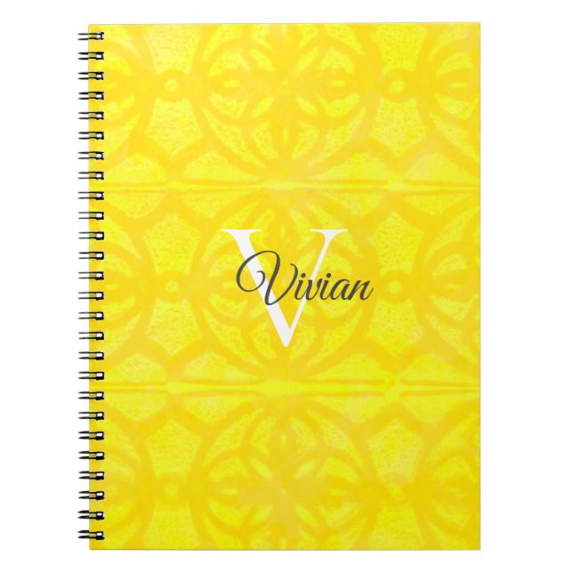 Bright Gult Watercolor Monogram Namn Anteckningsbok (Framsidan)