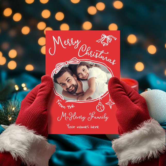 Bright Hand plockade Doodle-fotojulkort Inbjudningar (Skapare uppladdad)