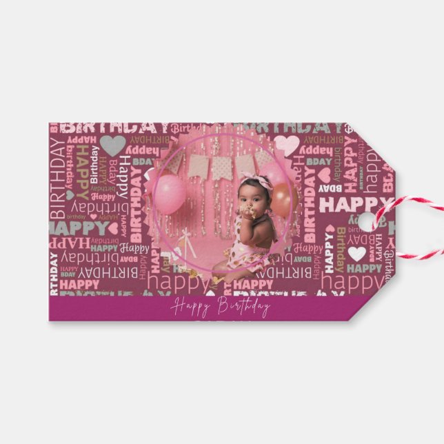 Bright Happy Birthday Pattern Background  Presentetikett (Framsidan (Horizontal))