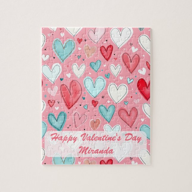 Bright Happy Valentine's Day Custom Heart Rainbow Pussel (Vertikal)