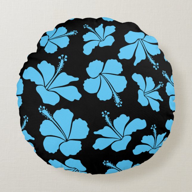 Bright hawaiian seamless pattern with tropical hib rund kudde (Framsidan)