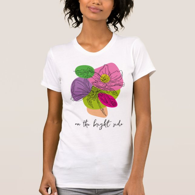Bright Hibiscus Flower Line Art T-Shirt (Framsida)