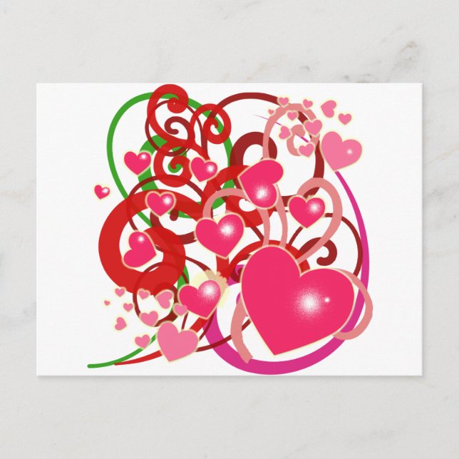Bright Hjärter och Scrollsar för Älskare Vykort (Framsida)