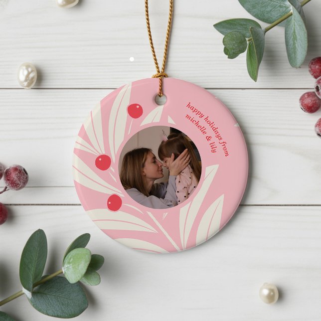 Bright Holiday Foliage Julgransprydnad Keramik (ceramic photo ornament with custom message)