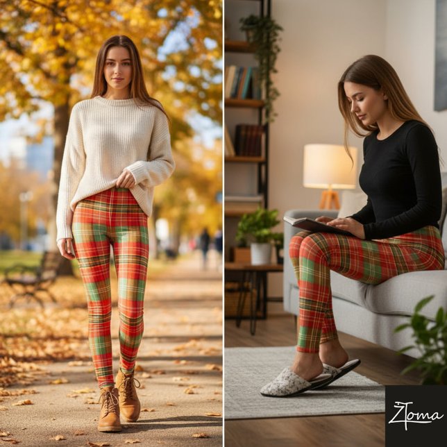 Bright Holiday Red Green Tartan Plaid Leggings (Skapare uppladdad)