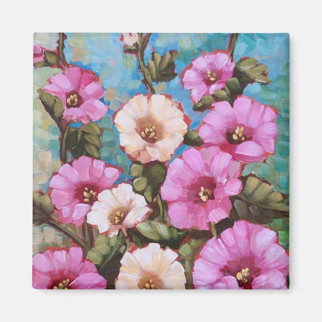 "Bright Hollyhocks" 2" Square Magnet (Framsidan)