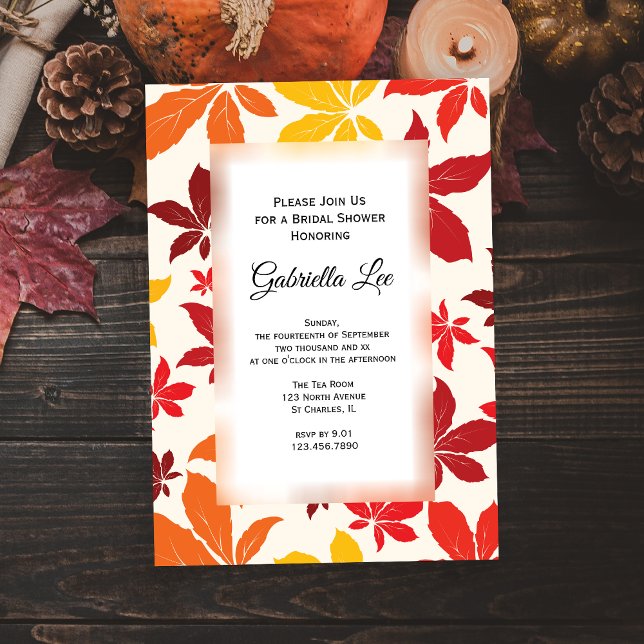 Bright Höst löv Inbjudningskort för möhippan (Set a warm seasonal tone for your event with the Bright Fall Leaves Bridal Shower Invitation.)