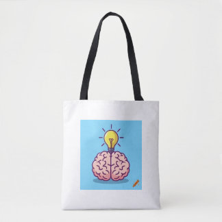 "Bright Ideas Tote Bag: Tecknad Brain and Lightbul Tygkasse